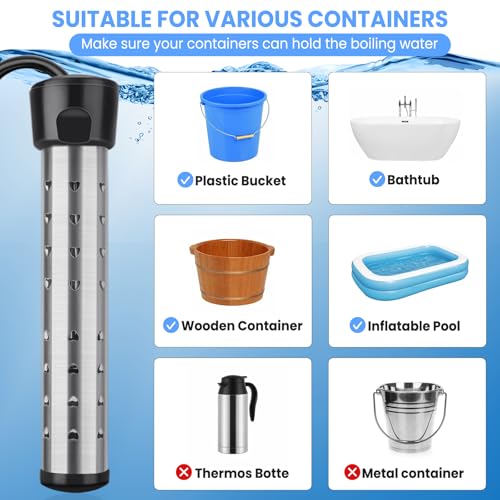 image for QIUJIN Immersion Water Heater, 2000W Electric Bucket Heater with 304 S