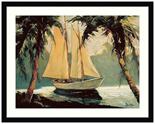 Wood Framed Wall Art Print Sailboat Santa Barbara by Frederick Alexander Pawla (25.1 x 20.0 in.), Svelte Noir Black Framed Wall Decor - Medium