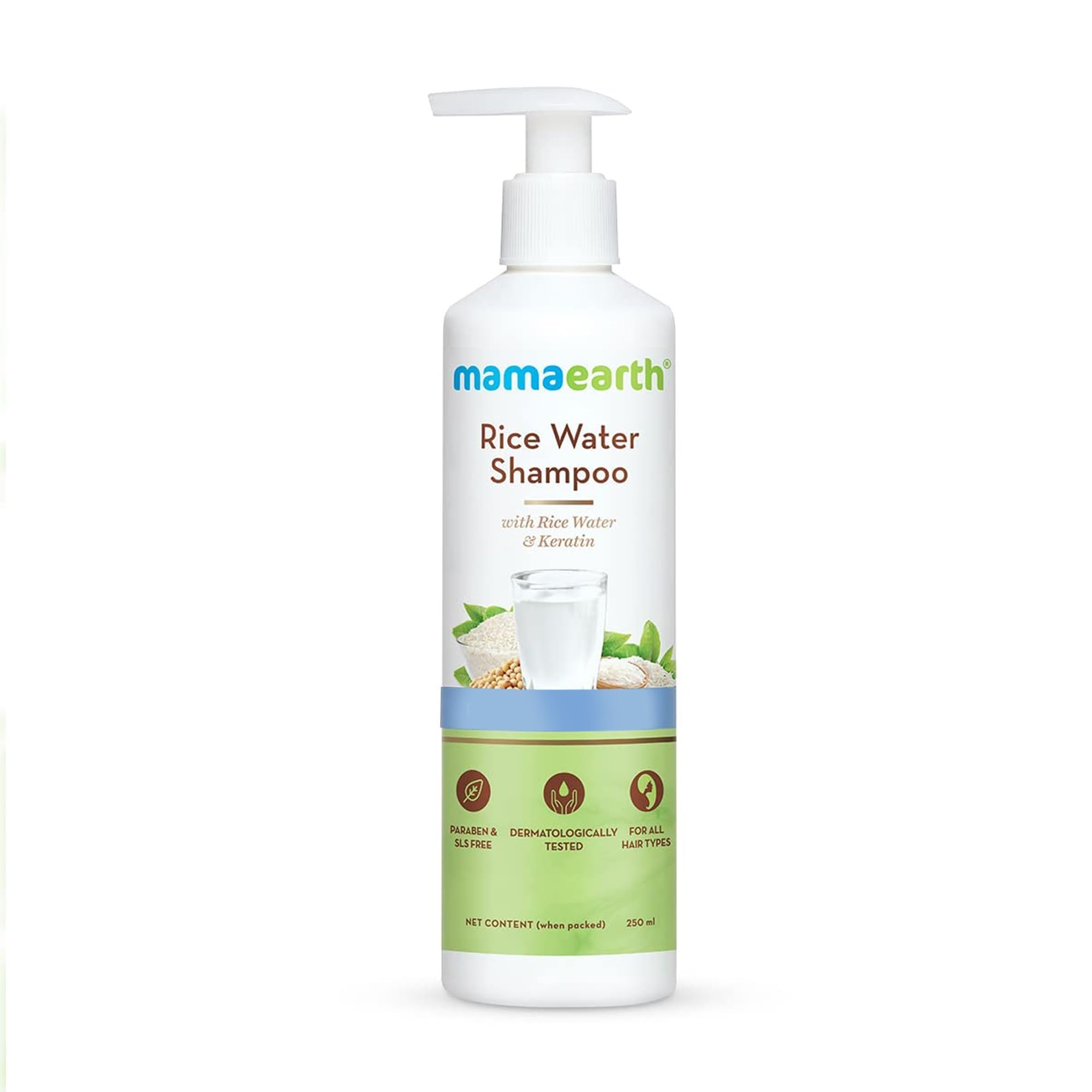 mamaearth rice water shampoo with rice water & keratin for damage repair - 250 ml reduces split ends | prevents breakage