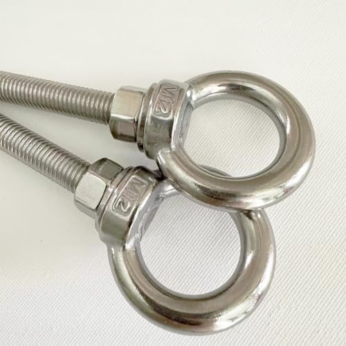 Image of 304 Stainless Steel Shoulder Eye Bolts, 2 PCS M12 Heavy Duty Eye Bolt Lifting Ring 2 inch Threaded Eyebolt with Nuts and Flat Washers(Thread Length 50mm) Muti-Function for Indoor Outdoor