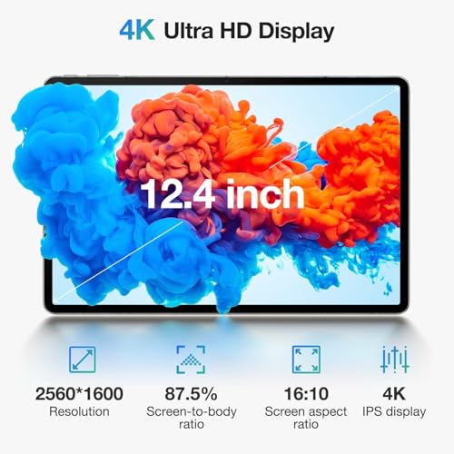 Image of T30 MAX Tablet 12.4 Inch, 4K Android 14 Tablet,10800mAh Battery /33W Fast Tablets with 20GB RAM 512GB Storage, Helio G99 Octa Core CPU, 50MP+20MP+2MP, 4 Speakers, 4G LTE Cellular,Khaki