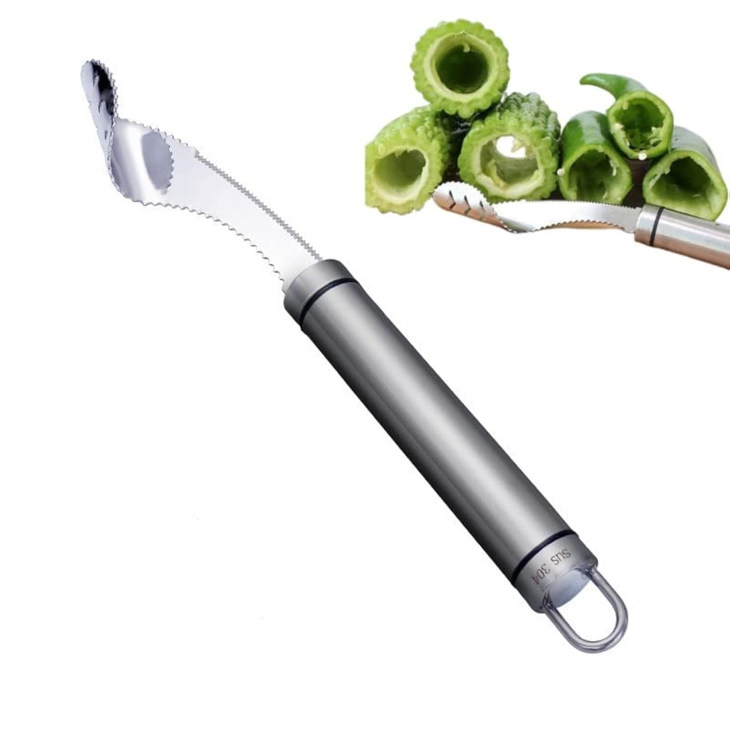 Jalapeno Pepper Corer Stainless Steel Chili Corer Remover kitchen Tool with Serrated Slice Easily Seed Remover or Slice off Vegetables tops for Barbecue Roasting Peppers 1Pack