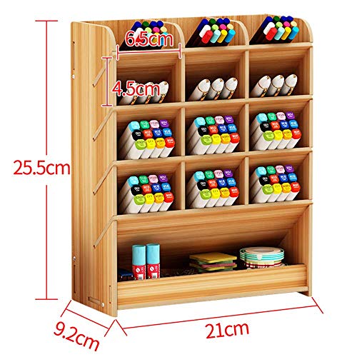 Image of Hggzeg Wooden Desk Organizer, Multicolor-Functional Diy Pen Holder Storage Box Desktop Stationary Storage Rack For Home, Office And School (B12 Cherry ), Red