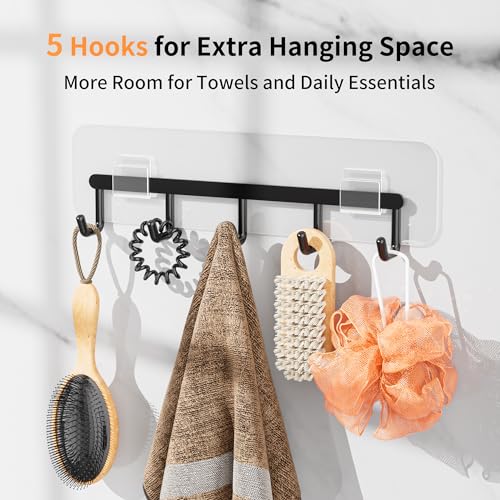 KEGII Adhesive Shower Caddy 4 Pack, No Drilling Shower Organizer with Towel Rack, Hooks & Soap Holder, Self-Adhesive Bathroom Shelves Rack for Space-Saving Storage - Image 3