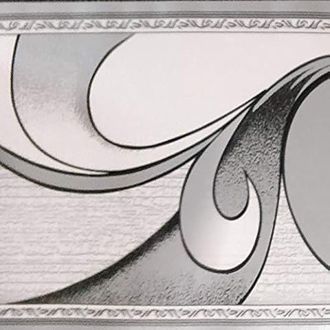 Dundee Deco BD3222 Peel and Stick Abstract Grey Scrolls Wallpaper Border Retro Design, Roll 33 ft. x 4 in. (10m x 10cm), Self Adhesive Cover