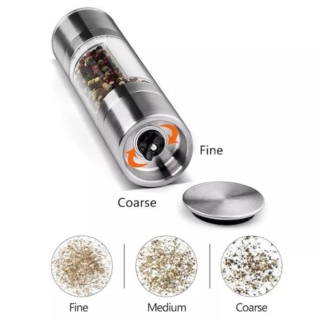 2 in 1 Salt and Pepper Grinder with Adjustable Ceramic Rotor, Easy to use Stainless Steel Salt Grinders and Pepper Mill for Kitchen, Outdoor Barbecue, Easy to carry for outdoor events