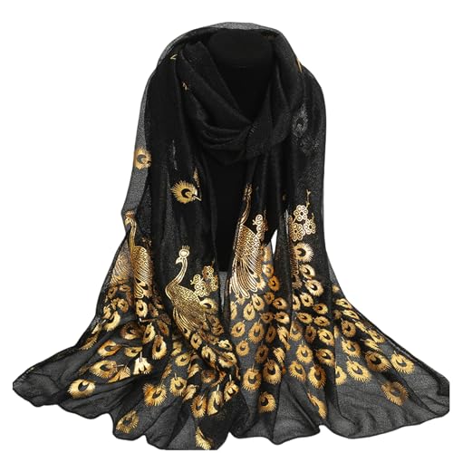 ANKOMINA Women Soft Chiffon Long Scarf Fashion Lightweight Foil Peacock Feather Printed Thin Head Wrap Shawl Scarves,4PCS