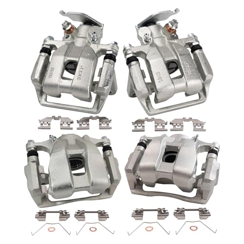 Image of TRQ Front and Rear Brake Caliper Set Zinc Coated Brackets Hardware Compatible with 2016-2017 Honda Accord