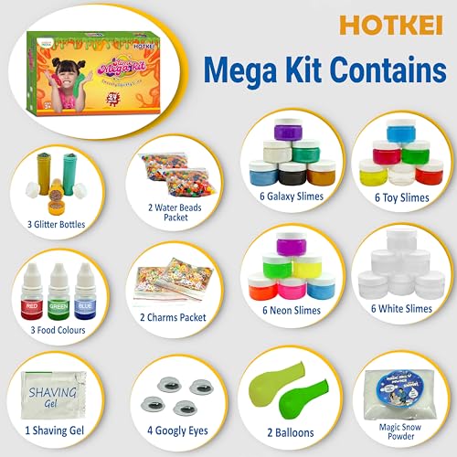 Image of HOTKEI (24 Slime Bottles) Multicolor Scented Toy Slimy Gel Jelly Putty Set Includes Watery, Neon, Galaxy Slime Toys Kit for Boys Girls Kids Slimy with Glitter| Charms| Water Beads| Snow| Balloon