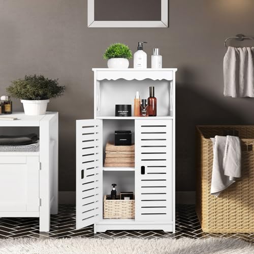 aimu Badezimmerschrank, weißer freistehender Bodenschrank, wasserdichte Aufbewahrungsmöbel für Schlafzimmer, Küche, Flur, Schrank mit täglichem Gebrauchsschicht, 75x24x34cm
