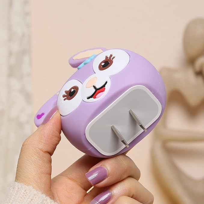 Image of Cartoon 3D Design Protective Case for 18W 20W iPhone 16 17 14 13 12 11 Pro Max Fast Charging Cable Adapter Charger, Cute Cartoon Lightning Data Cable Case for iPhone Charger Star-Black-Rabbit