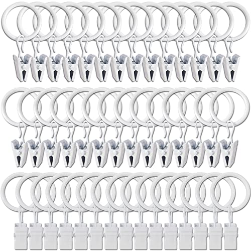 Image of WeeksEight 44 Pack White Curtain Rings with Clips, Curtain Hooks Hangers Clip Rings for Hanging Drapes Bows Hat, Drapery Rings 1 in I D, Fits up to 5/8 in Diameter Curtain Rod.