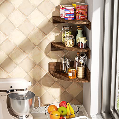 Alsonerbay Corner Shelf Wall Mount, Set Of 3 Floating Shelves For Wall Storage And Display, Rustic Wall Shelves Wood Shelves For Bedroom, Kitchen, Living Room, Nursery And Office (Dark Brown) #TOP4