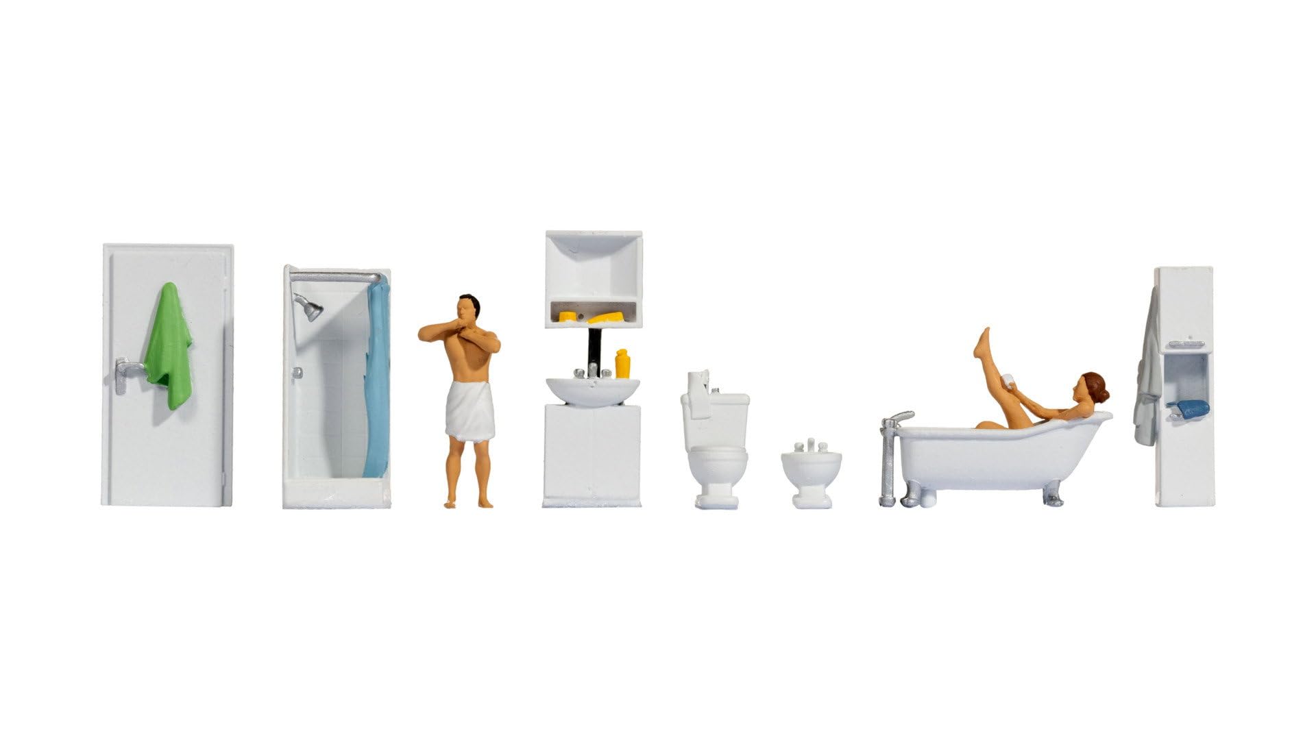 NOCH H0 Figure Theme World "Bathroom", Detailed Decoration for Model Railway H0