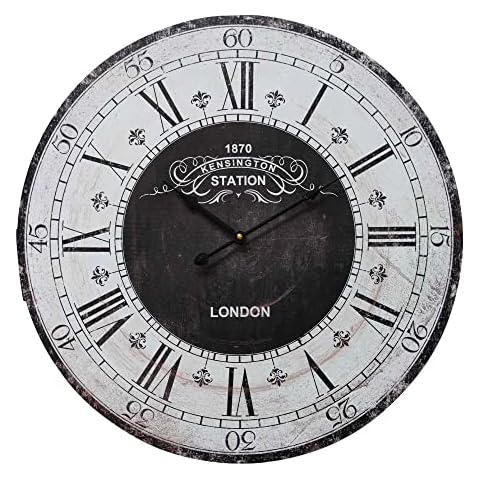 Station Wall Clock - Clock - Wall Clock, Kitchen Clock, Garden Clock, Silent Clock, Black Kitchen Accessories, Large Wall Clock, Wall Clock Kitchen (60cm) Cover