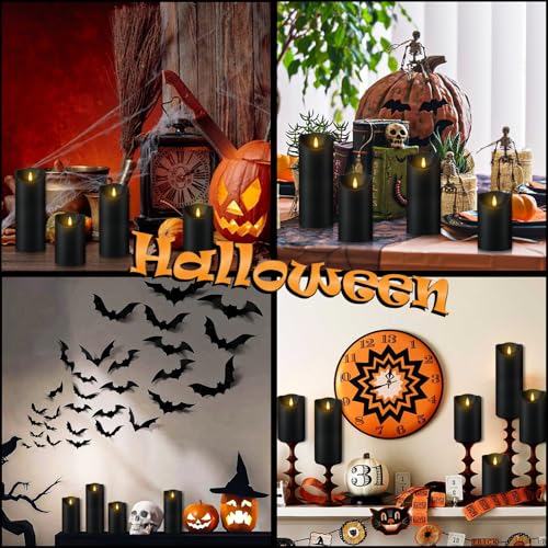 Image of Fo32won Flameless Flickering Candles with Remote Timer, Set of 6 Led Black Battery Operated Candles for Home Decor Xmas Halloween (D3 x H3 3 inch 4 inch 5 inch 6 inch 7 inch)