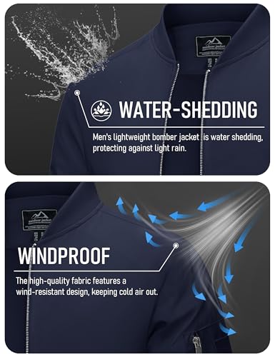 Image of MAGCOMSEN Men's Jacket Lightweight Windbreaker Bomber Jacket Windproof Casual Jacket Zip Up Coats Outwear with 5 Pockets