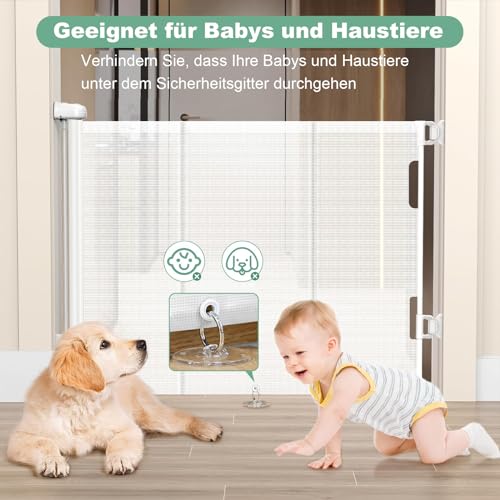 Treppenschutzgitter Ausziehbar Ohne Bohren Türschutzgitter für Babys, Babygitter & Hundegitter,140 cm Breite, 80 cm Höhe, Türschutzgitter für Treppe/Türen/Korridore/im Freien