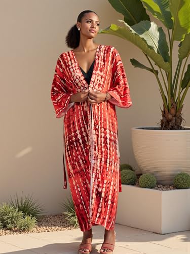 Image of Women's Kimono Cover Up Long Beach Dress Swimsuit Cover Ups Colorful Cardigan Lightweight Robe for Swimwear