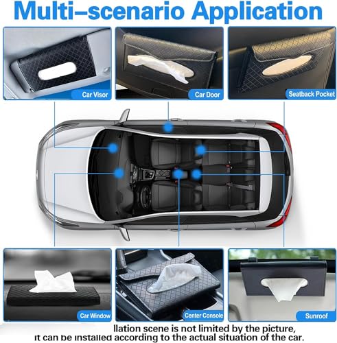 Image of RECLUSE Car Visor Tissue Holder Premium PU Leather Napkin Holder, Hanging Paper Towel Clip, Interior Storage Decoration for Universal Car Sun Visor Back Seat, Hanging Facial for Sun Visor & Backrest