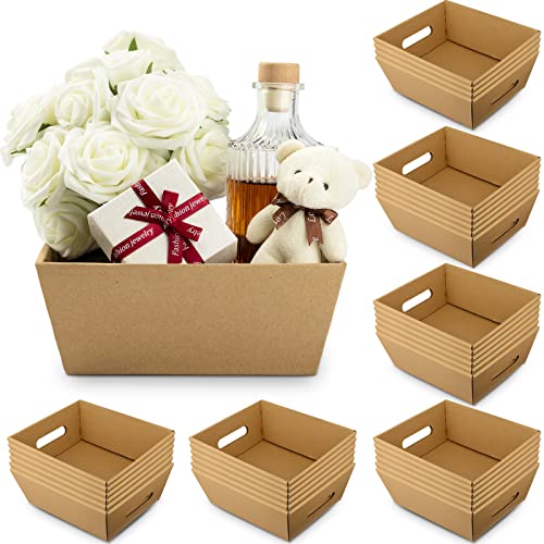 Fainne 34 Pcs Basket for Gift Empty Bulk, 8 x 6 Inch Basket Sturdy Cardboard Trays with Handles, Small Market Tray for Christmas, Wedding, Thanksgiving, Holiday, Birthday Party Decoration