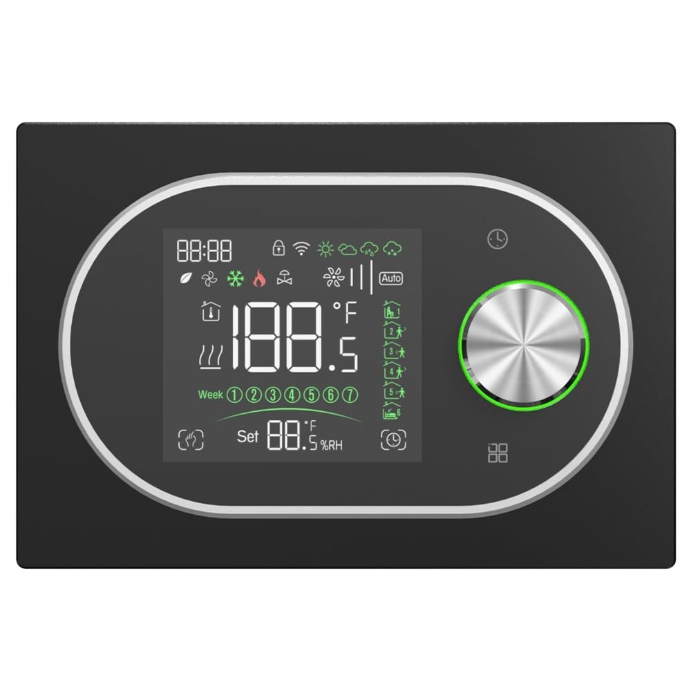 BECA BHT-9000GALW Termostato WLAN inteligente para calefacción de agua, 5 A para válvulas/sitios, dial LED, programación, Tuya Smart/Smart Life, Alexa/Google, Expert4House Edition (negro y plateado)
