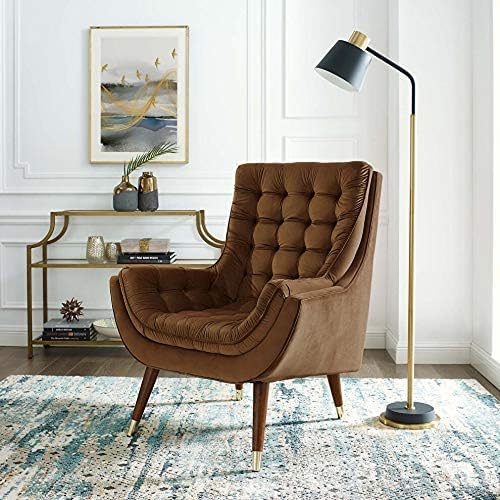 Classic Chaise Lounge Velvet Chair Button Tufted High Back Accent Arm Chair for Living Room, Bedroom, Office (Brown)-image-12