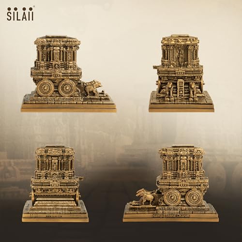Image of SILAII Hampi Stone Chariot Sculpture - 9 Inch Length Decorative Showpiece | Traditional Indian Temple Art Statue for Home & Office Decor