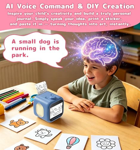 Image of Sticker Printer, 3.5 inch HD Touchscreen Mini Thermal Inkless Printer with Ambient Light, WiFi Portable Sticker Maker Machine with 2000mAh Battery for Kids DIY, Journaling & Gift(Blue)