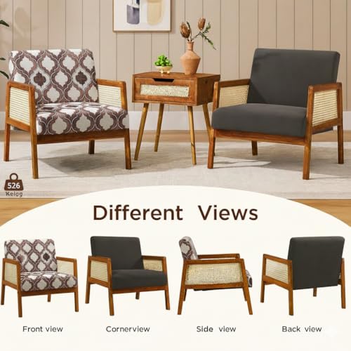 Image of Solid Sheesham Wood Arm Chair with Cushion || Cane Chairs for Balcony || Wooden Chair for Living Room Furniture || Modern Accent Chair for Living Room, Rattan Cane Chairs, Dining Chair Brown Finish