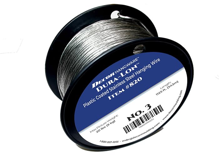 Decor Dura-Lon Vinyl Coated Stainless Steel Picture Wire #3, Max Load 20lb, 1125 Foot Roll