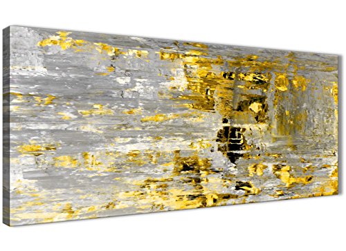 Wallfillers Yellow Abstract Painting Wall Art Print Canvas - Modern 120cm Wide - 1357