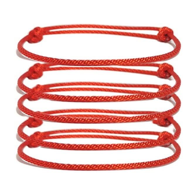 Red Evil Eye Protection Thread Bracelet – Pack of 5 Handmade Raksha Kalava for Men, Women & Kids – Adjustable Nazar Suraksha Bracelet for Wrist & Anklet