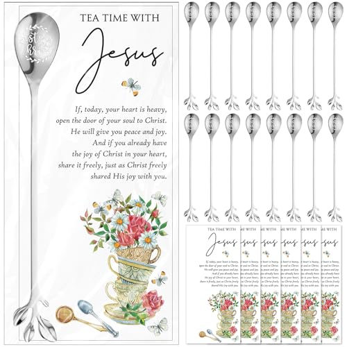 Skybooly 15 Sets Tea Party Favors Sisters in Christ Teaspoons with Prayer Cards 6.5 Coffee Spoons Souvenirs for Tea Party Church Christmas Family Reunion Gifts