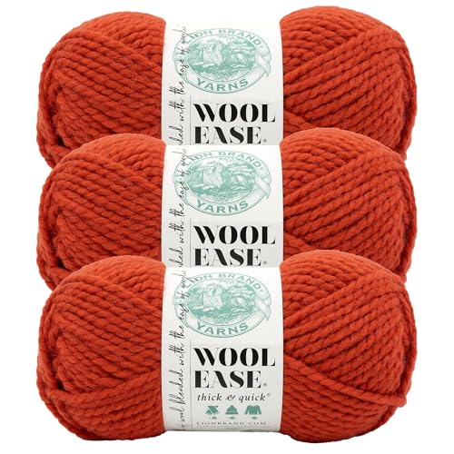 Image of Lion Brand Yarn, Wool-Ease Thick & Quick Yarn, Spicy, Red, 3 Pack | Super Bulky Wool Acrylic Blend Fiber for Soft Hats, Sweaters, Chunky Blankets, Yarn for Crochet, Knitting, Crafts, Weaving
