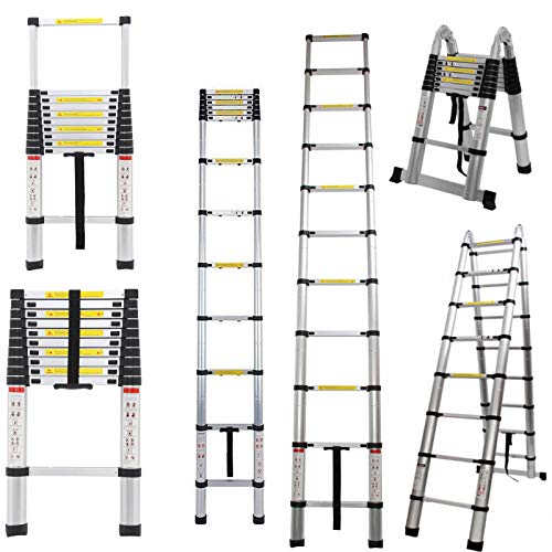 Telescoping Ladder 3.2M 10ft Aluminum Telescopic Extension Multi Purpose Ladder (330 pound/150 kg ,EN131) for Clean Decorate Party Replace The Bulb