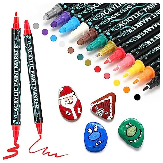 Mitoymia Rotuladores Acrilicos Permanentes Pincel 12 Colores-rotuladores tela Impermeabile Secado Lettering Rápido Marker Pen para DIY Cristal, Madera, Cerámica, piedras Doble Punta(1-2mm)