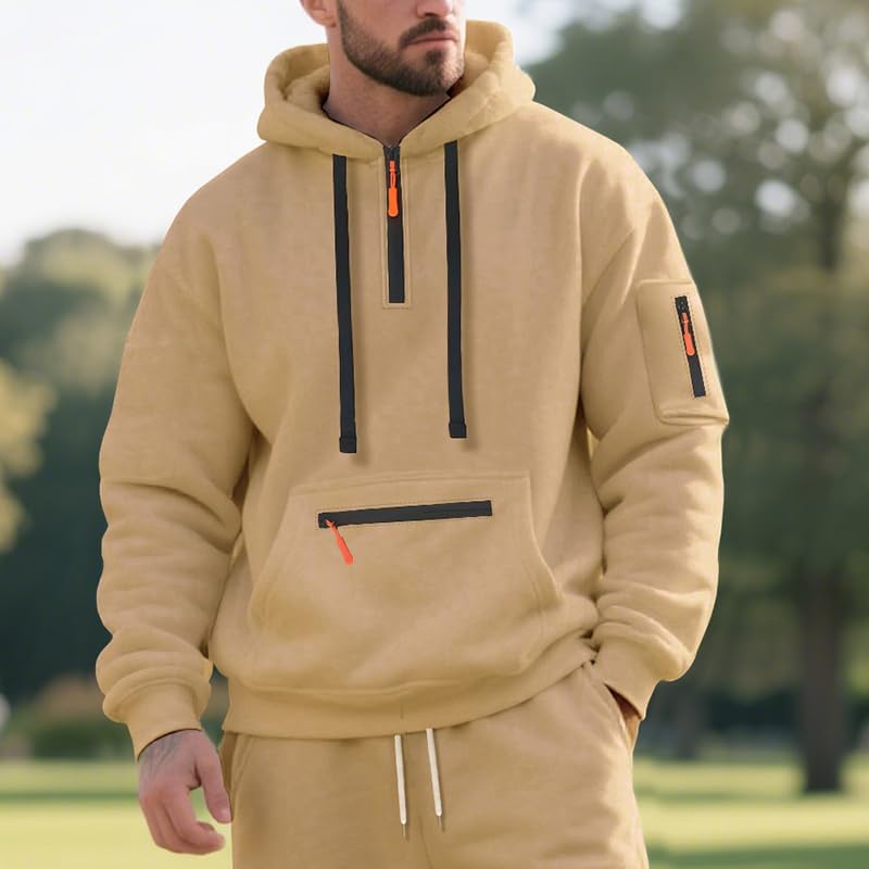 Men's Fleece Hoodie Sweatshirts Workout Athletic Hoodies Long Sleeve Quarter Zip Pullover Sweatshirt with Kanga Pockets - Image 3