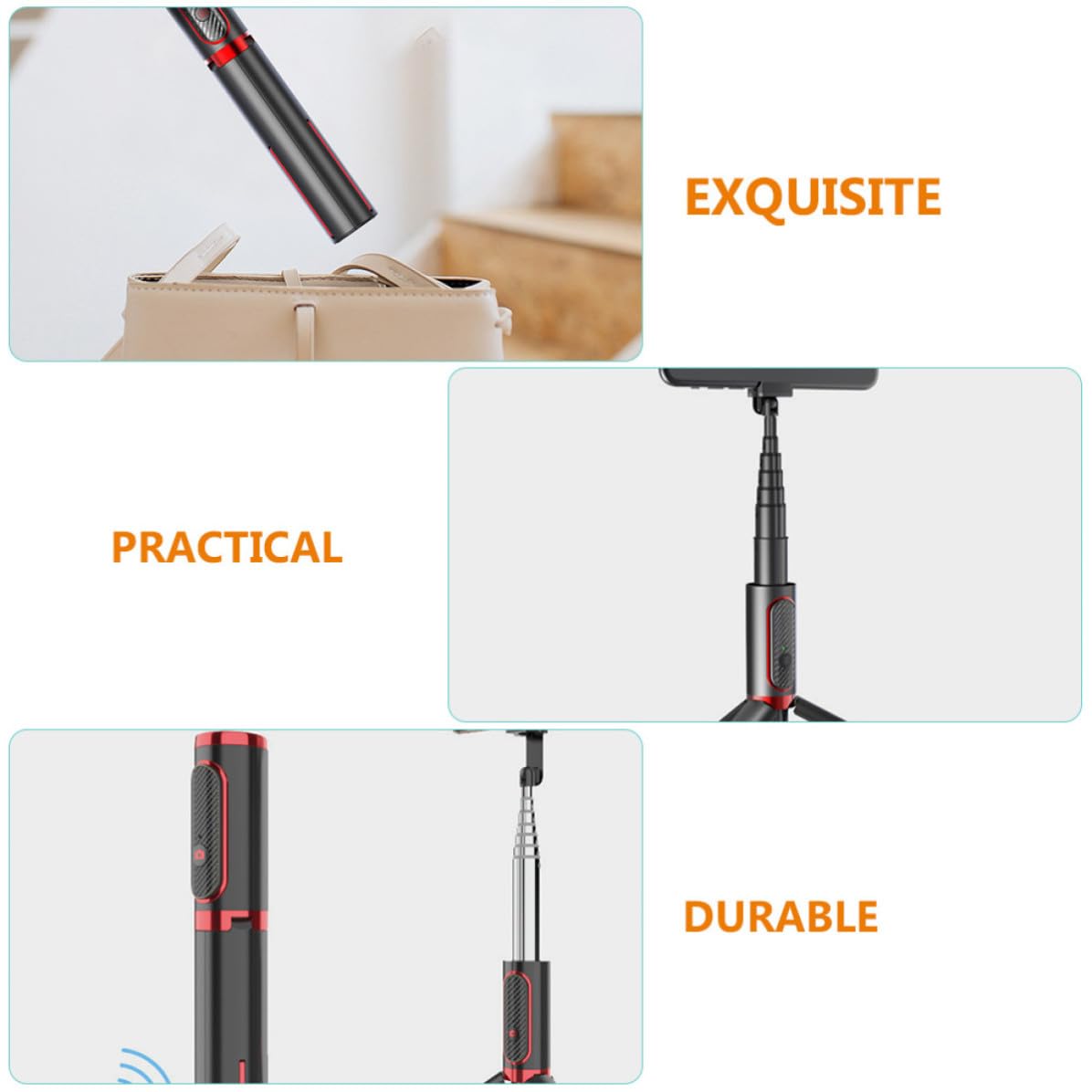Trípode ligero y compacto de aleación de aluminio con palo para selfie, soporte extensible, trípode inalámbrico para teléfono remoto y tomar fotos y senderismo, para fotografía móvil