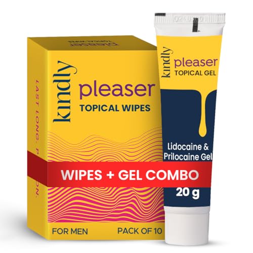 Image of Kindly Pleaser Delay /Topical Wipes (Pack of 10) and Gel (20 gm) Combo Pack /Bundle | Alcohol Free Wipes | Fast Acting & Prolong Fun | Easy To Use & Easy To Carry | Non Transferrable