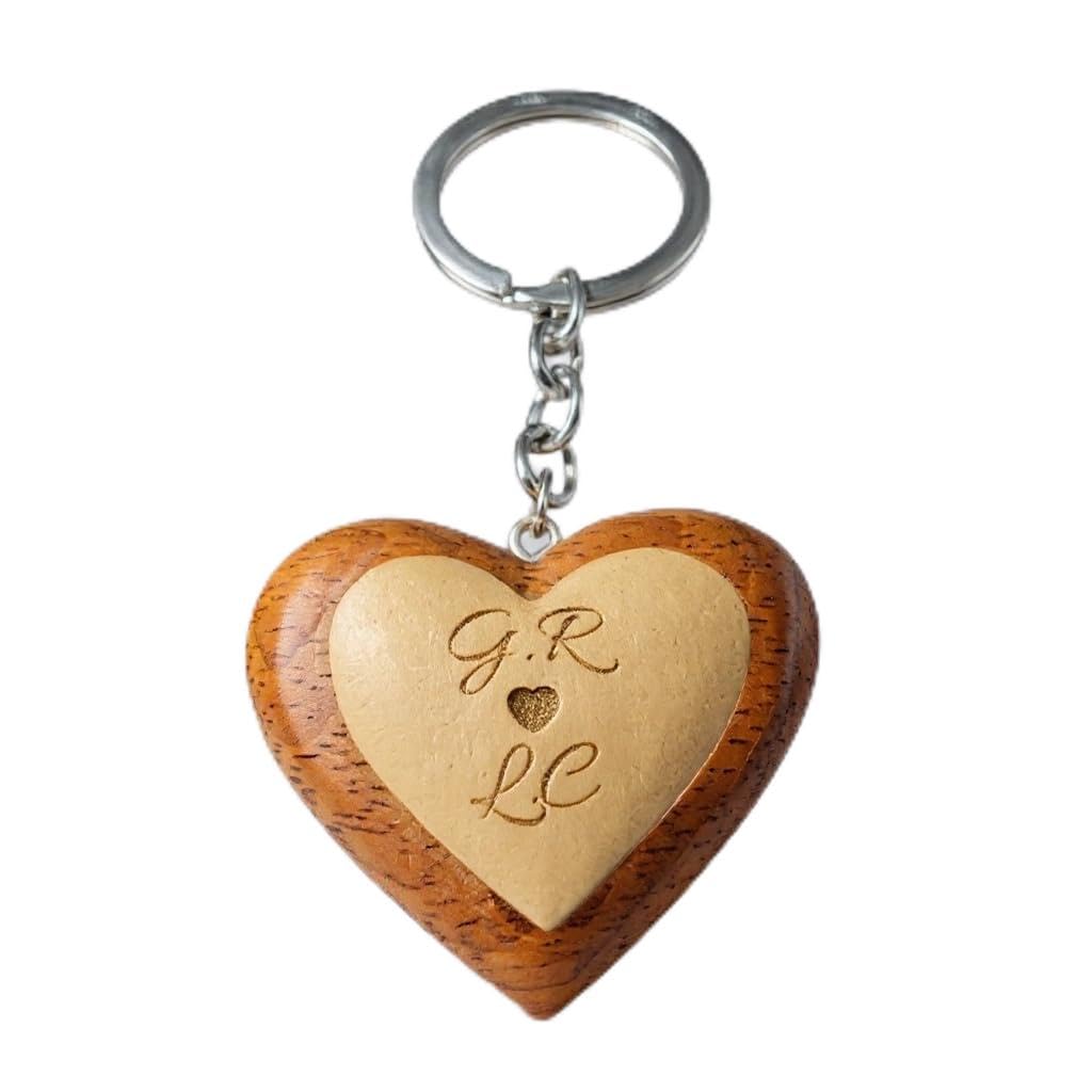 Rutherfords Gifts Unisex Brown Personalised Heart Wooden Keyring For Couples – Engraved Names Gift For Valentine’s Day, Wedding, Anniversary & Romantic Occasions