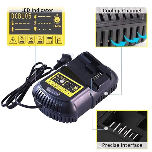 Image of 1Pack Rapid Charger Replacement for Dewalt 20V Charger DCB105 Compatible with Dewalt 12V /20V Battery DCB101 DCB115 DCB107 DCB105 DCB203 DCB204 DCB206