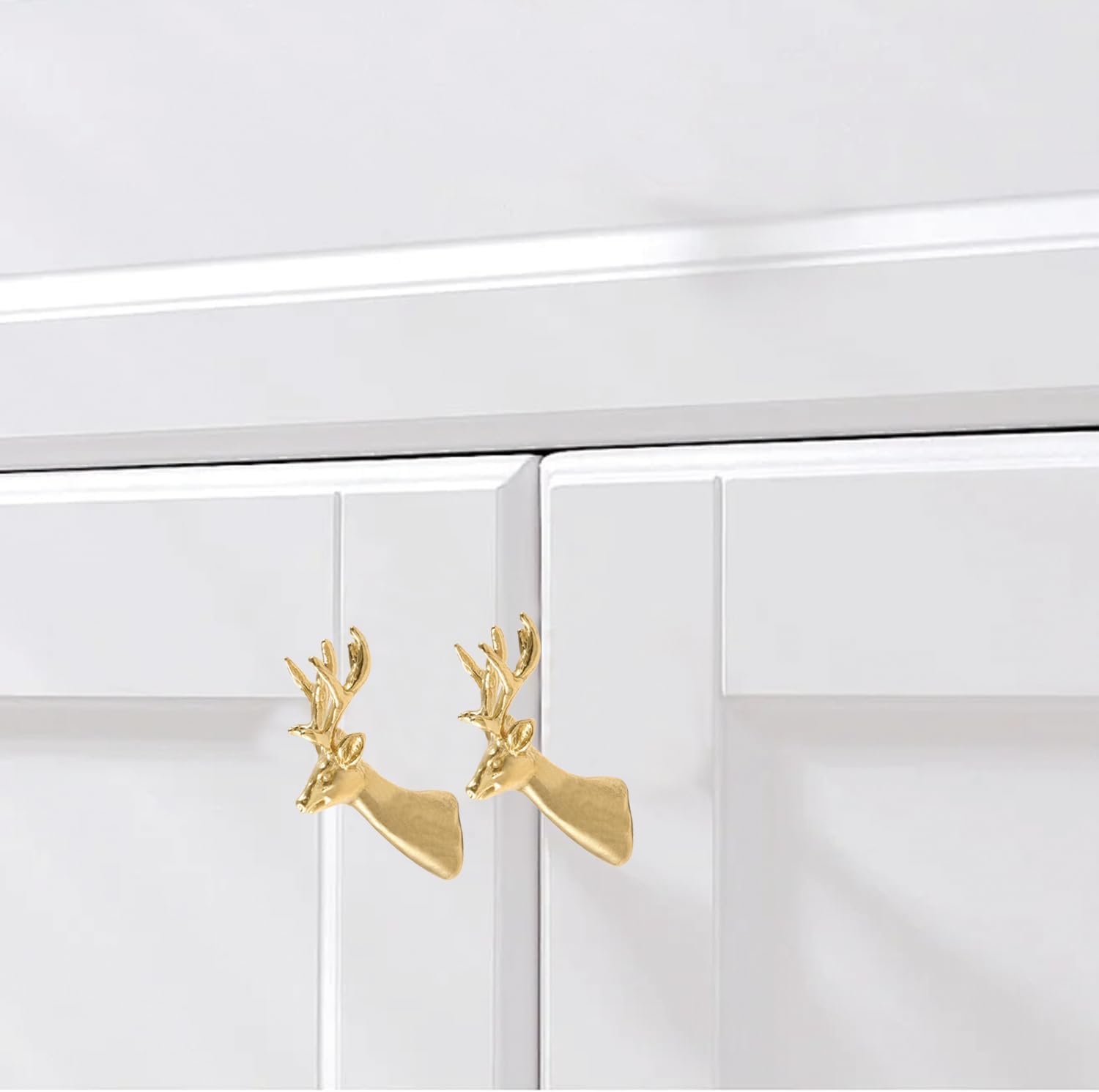 Deer Head Knob, Dresser Drawer Knobs,Single Hole Drawer Handles for Furniture Drawers and Cabinet Door (2, Gold)