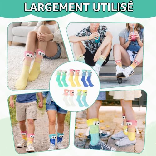 Chaussettes Drole, 5 Paires Chaussette Drole Avec AimantéEs Tiennent Main, Chaussettes Rigolotes Funny Holding Hands Socks Pour Hommes Femmes Amoureux Amis (Multicolores) – vue 6