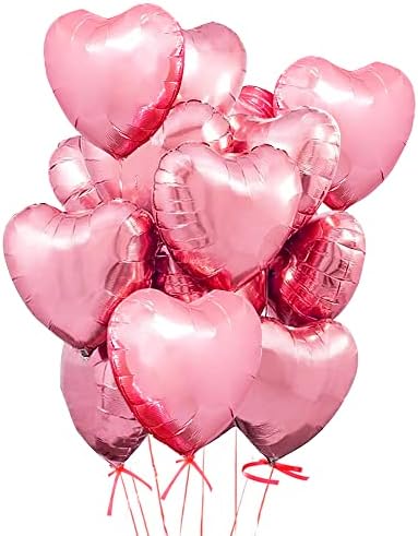 Heart Shaped Foil Balloons for Valentines Day Party Decorations - Pack of 15 -Foil Valentines Day Balloons for Romantic Decorations Special Night (pink)