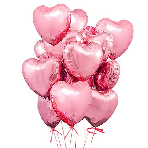 Heart Shaped Foil Balloons For Valentines Day Party Decorations - Pack Of 15 -Foil Valentines Day Balloons For Romantic Decorations Special Night (Pink) #TOP2