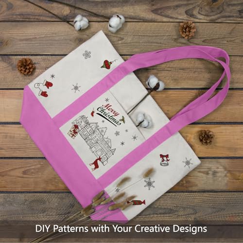 Image of TOPDesign 1-Pack Canvas Tote Bag with an External Pocket, Reusable Grocery Shopping Bag, Top Zipper Closure, Daily Essentials (Light Purple /Natural)