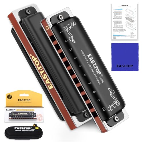 East top Mundharmonika Eb, aktualisierte Blues Deluxe Mundharmonika Eb Key 10 Löcher 20 Töne Blues Harp Diatonische Mundorgel, Mundharmonika für Erwachsene, Profis, Anfänger und Studenten als Geschenk