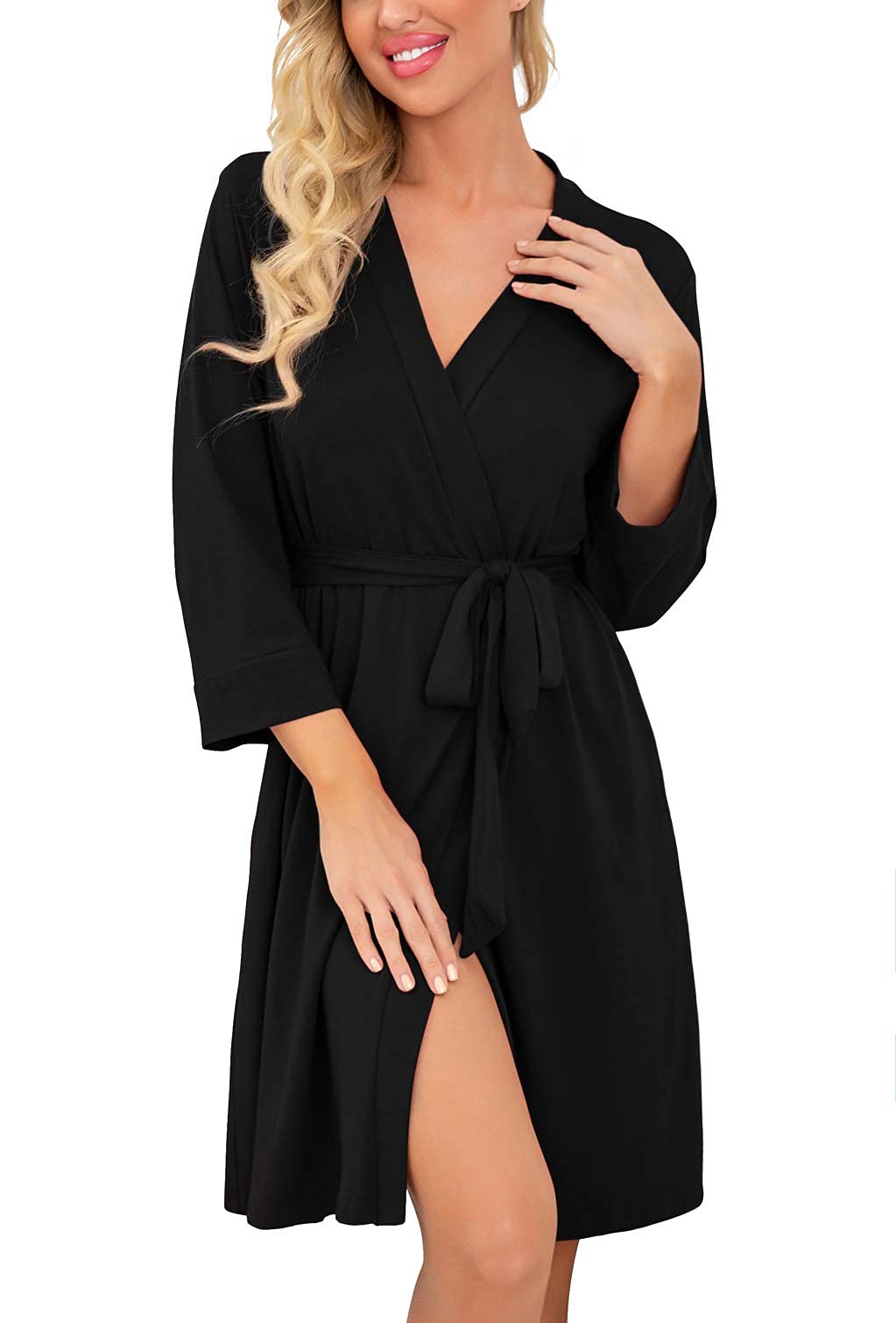 PrinStory Women Long/Short Bathrobe Knit Kimono Robes Soft Womens Dressing Gowns Casual Ladies Loungewear — view 18