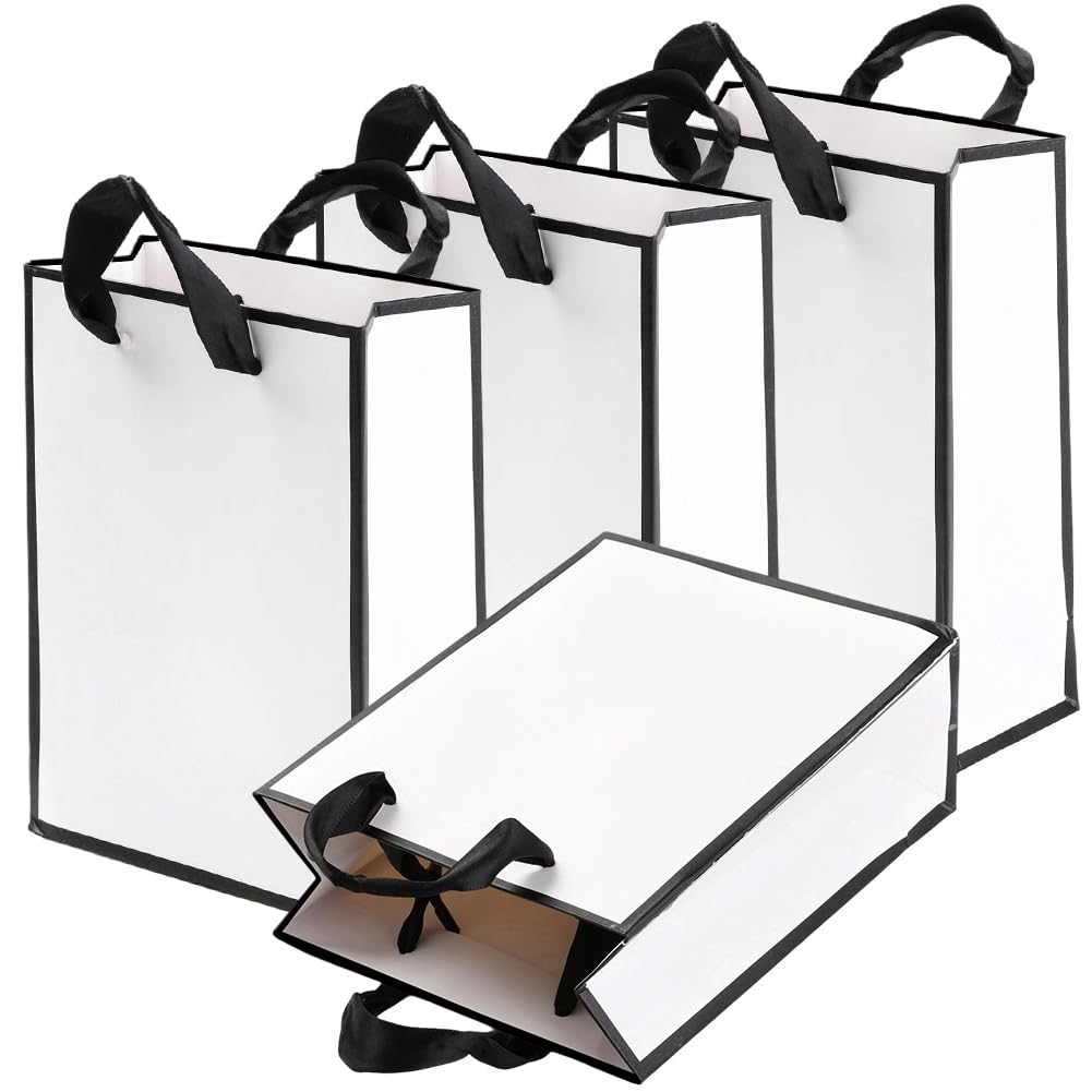 CABODYALS 10Pcs Black and White Gift Bags with Handles Small Welcome Thank You Heavy Duty Kraft Recycled Water Proof Paper Bag Bulk for Wedding Diy Crafts Shopping Bridal Party Favors Birthday Gifts